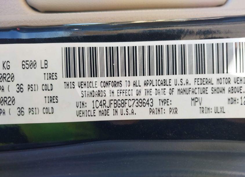 Photo 9 of 2015 Jeep Grand CHEROKEE LIMITED (VIN 1C4RJFBG8FC739643)