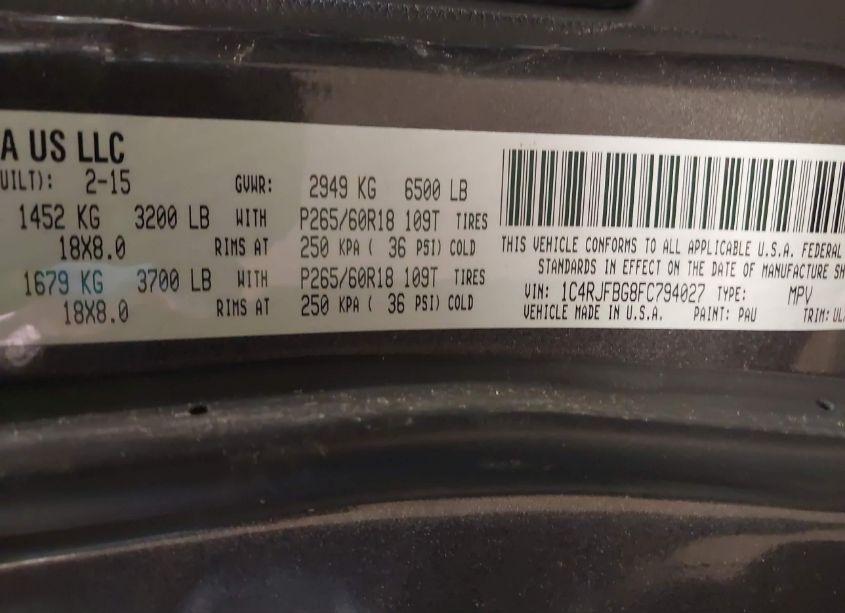 Photo 9 of 2015 Jeep Grand CHEROKEE LIMITED (VIN 1C4RJFBG8FC794027)