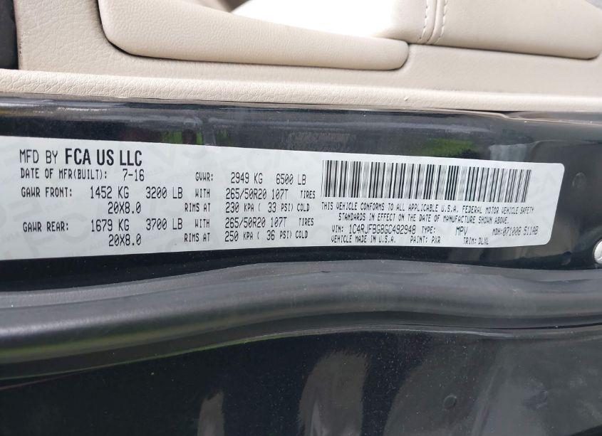 Photo 9 of 2016 Jeep Grand CHEROKEE LIMITED (VIN 1C4RJFBG8GC492948)