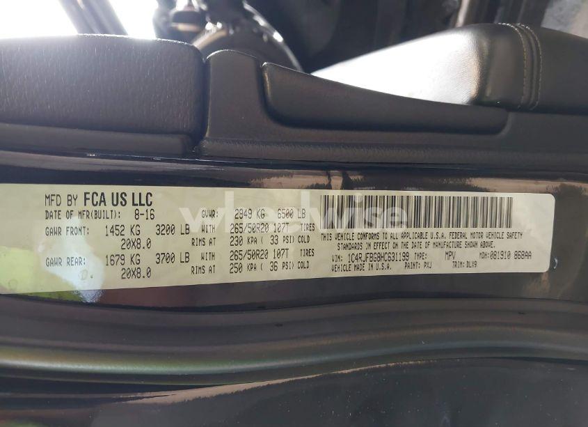 Photo 9 of 2017 Jeep Grand CHEROKEE LIMITED 4X4 (VIN 1C4RJFBG8HC631199)