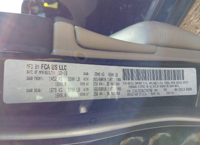 Photo 9 of 2017 Jeep Grand CHEROKEE LIMITED 4X4 (VIN 1C4RJFBG8HC742786)