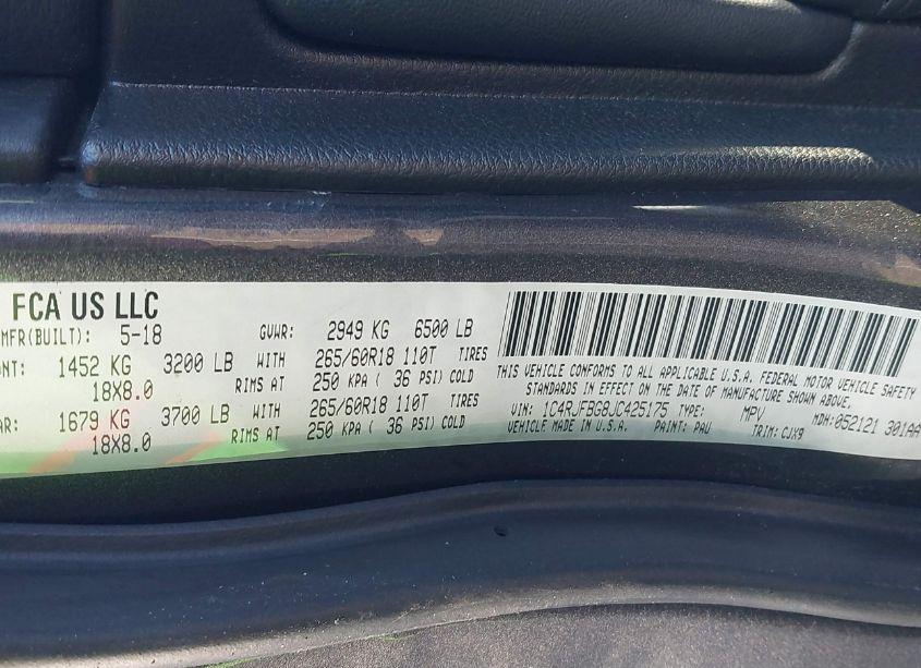 Photo 9 of 2018 Jeep Grand CHEROKEE LIMITED 4X4 (VIN 1C4RJFBG8JC425175)