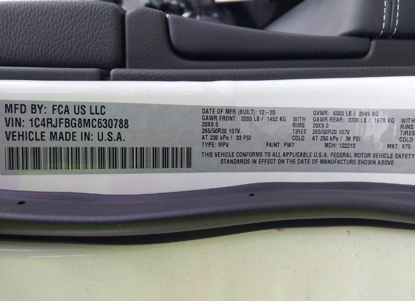 Photo 9 of 2021 Jeep Grand CHEROKEE 80TH ANNIVERSARY 4X4 (VIN 1C4RJFBG8MC630788)