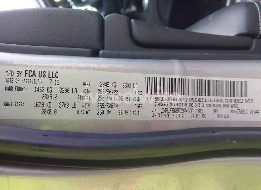 Photo 9 of 2015 Jeep Grand CHEROKEE LIMITED (VIN 1C4RJFBG9FC924638)