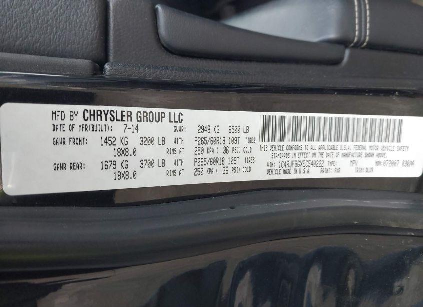 Photo 9 of 2014 Jeep Grand CHEROKEE LIMITED (VIN 1C4RJFBGXEC540222)