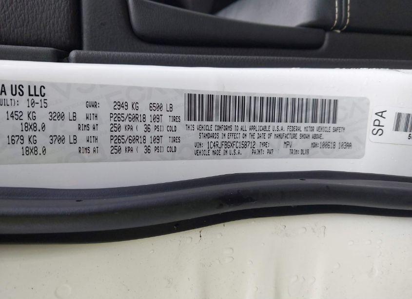 Photo 9 of 2015 Jeep Grand CHEROKEE LIMITED (VIN 1C4RJFBGXFC158712)