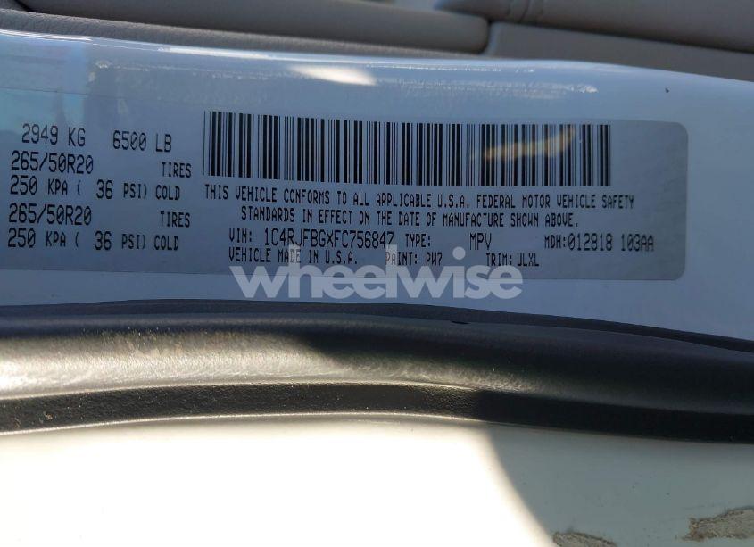 Photo 9 of 2015 Jeep Grand CHEROKEE LIMITED (VIN 1C4RJFBGXFC756847)