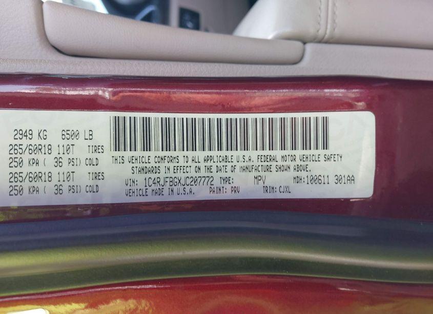 Photo 9 of 2018 Jeep Grand CHEROKEE LIMITED 4X4 (VIN 1C4RJFBGXJC207772)