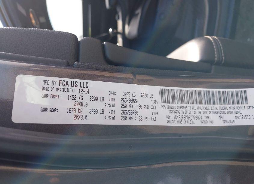 Photo 9 of 2015 Jeep Grand CHEROKEE LIMITED (VIN 1C4RJFBM9FC706074)