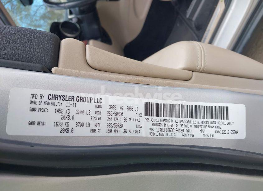 Photo 9 of 2012 Jeep Grand CHEROKEE LIMITED (VIN 1C4RJFBT6CC194129)