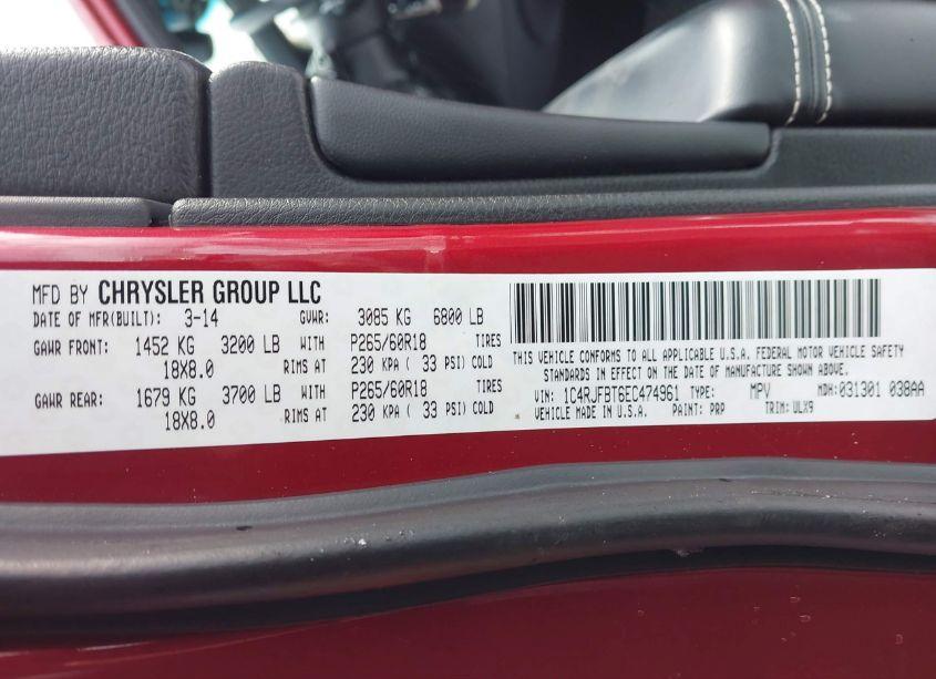 Photo 9 of 2014 Jeep Grand CHEROKEE LIMITED (VIN 1C4RJFBT6EC474961)