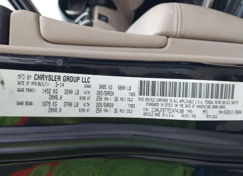 Photo 9 of 2014 Jeep Grand CHEROKEE LIMITED (VIN 1C4RJFBT7EC474189)