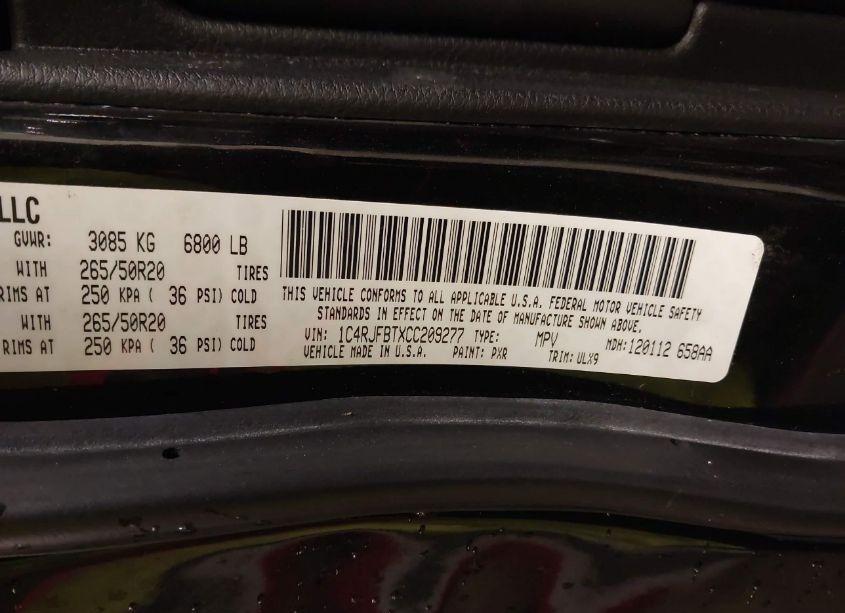 Photo 9 of 2012 Jeep Grand CHEROKEE LIMITED (VIN 1C4RJFBTXCC209277)