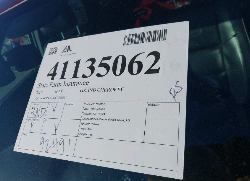 Photo 18 of 2019 Jeep Grand CHEROKEE OVERLAND 4X4 (VIN 1C4RJFCG0KC726605)