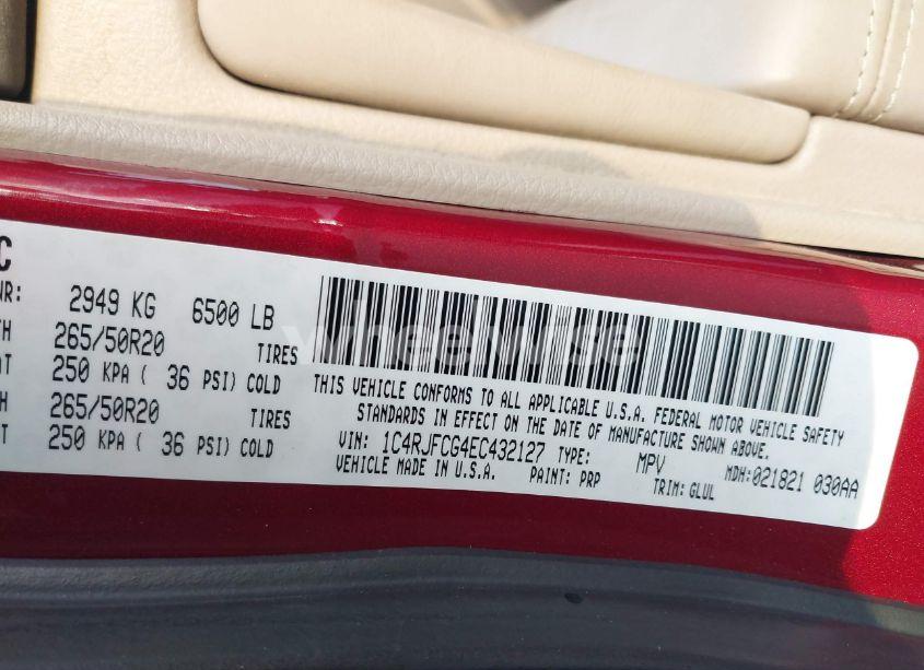 Photo 9 of 2014 Jeep Grand CHEROKEE OVERLAND (VIN 1C4RJFCG4EC432127)