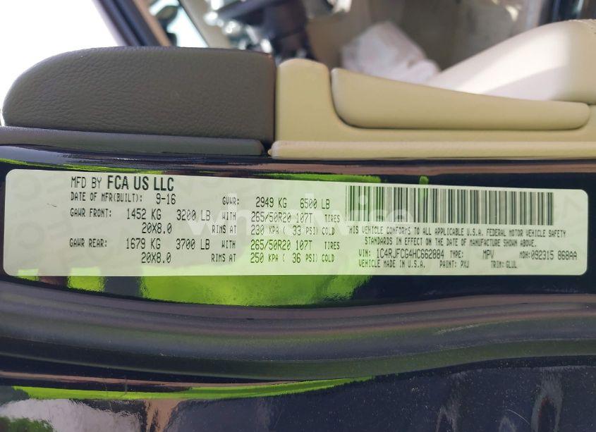 Photo 9 of 2017 Jeep Grand CHEROKEE OVERLAND 4X4 (VIN 1C4RJFCG4HC662884)