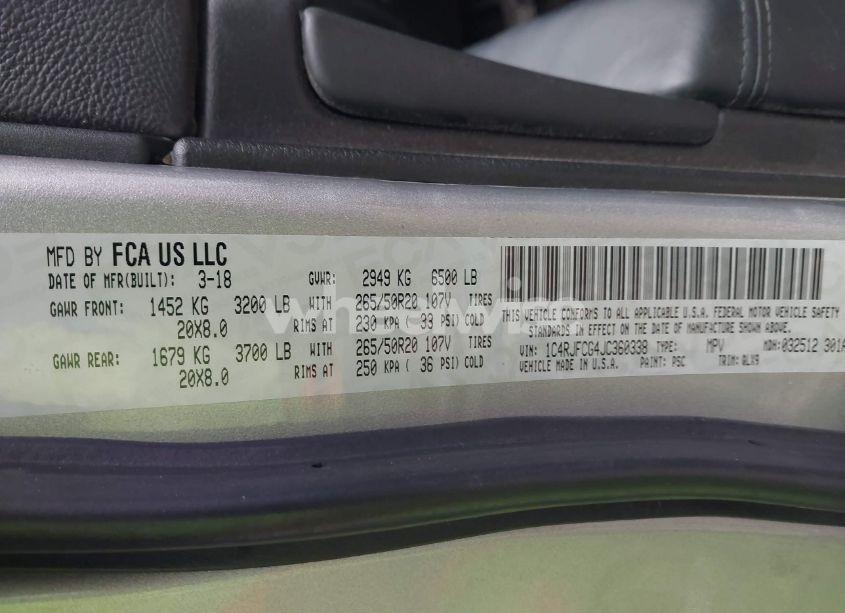 Photo 9 of 2018 Jeep Grand CHEROKEE HIGH ALTITUDE 4X4 (VIN 1C4RJFCG4JC360338)