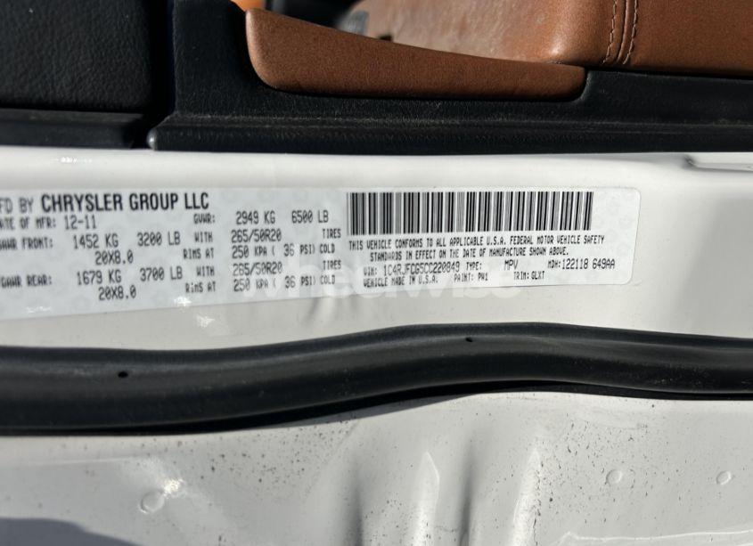 Photo 9 of 2012 Jeep Grand CHEROKEE OVERLAND (VIN 1C4RJFCG5CC220849)