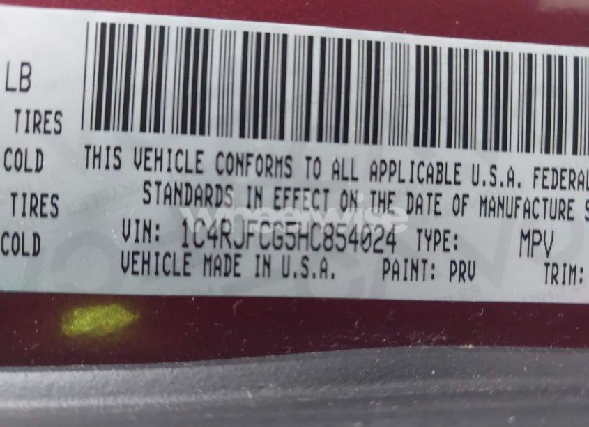 Photo 9 of 2017 Jeep Grand CHEROKEE OVERLAND 4X4 (VIN 1C4RJFCG5HC854024)