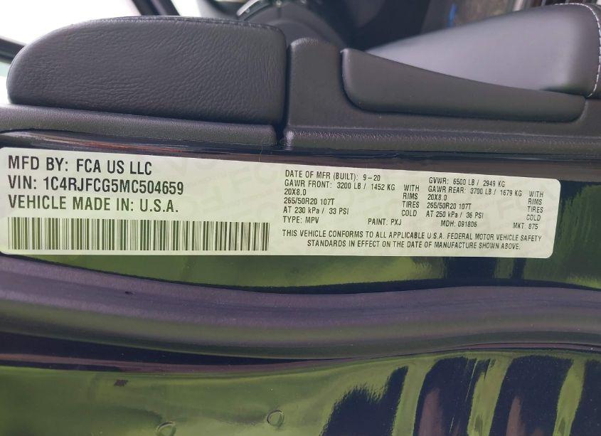 Photo 9 of 2021 Jeep Grand CHEROKEE OVERLAND 4X4 (VIN 1C4RJFCG5MC504659)