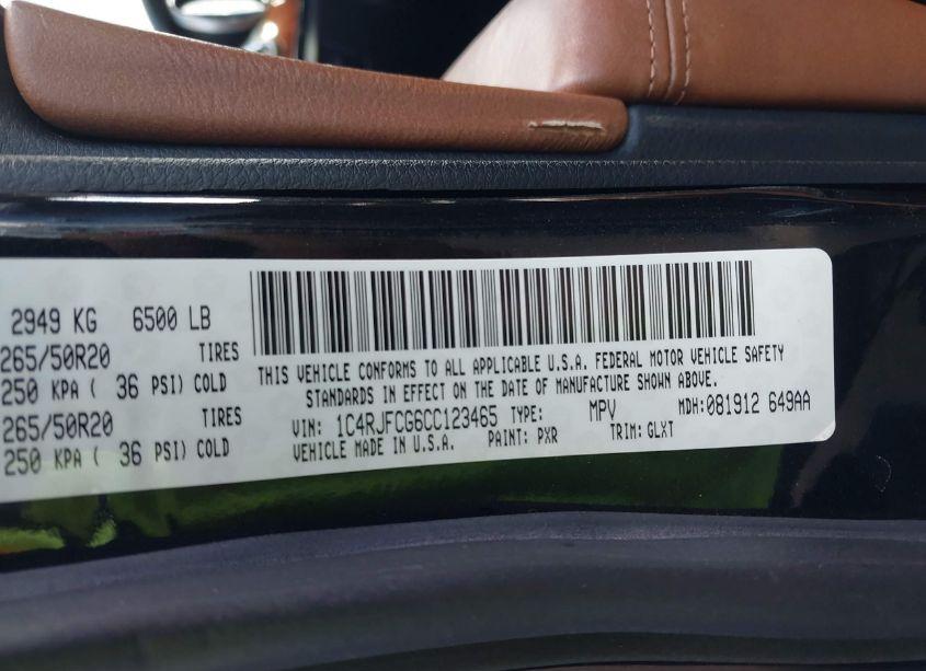 Photo 9 of 2012 Jeep Grand CHEROKEE OVERLAND (VIN 1C4RJFCG6CC123465)