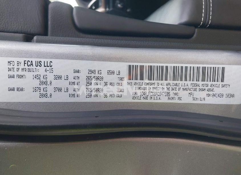 Photo 9 of 2015 Jeep Grand CHEROKEE OVERLAND (VIN 1C4RJFCG6FC847595)