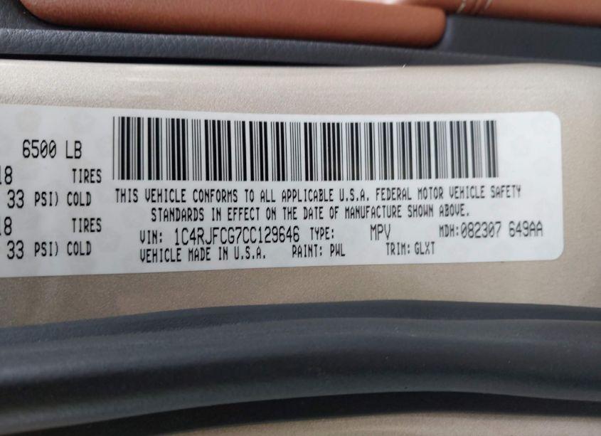 Photo 8 of 2012 Jeep Grand CHEROKEE (VIN 1C4RJFCG7CC129646)