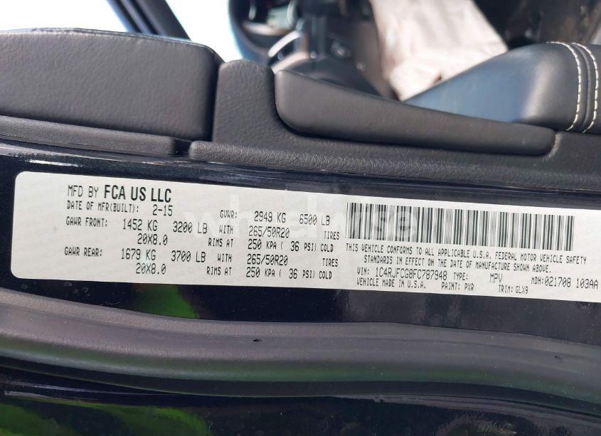 Photo 9 of 2015 Jeep Grand CHEROKEE OVERLAND (VIN 1C4RJFCG8FC787948)