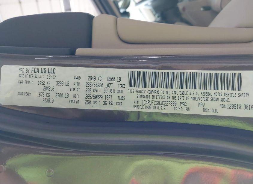 Photo 9 of 2018 Jeep Grand CHEROKEE OVERLAND 4X4 (VIN 1C4RJFCG8JC227890)