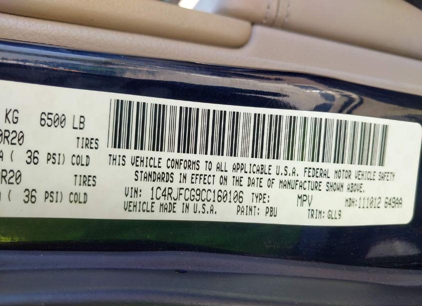 Photo 9 of 2012 Jeep Grand CHEROKEE OVERLAND (VIN 1C4RJFCG9CC160106)