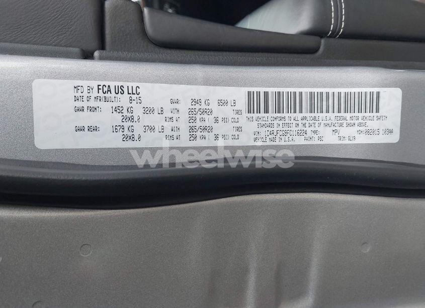 Photo 9 of 2015 Jeep Grand CHEROKEE OVERLAND (VIN 1C4RJFCG9FC116224)