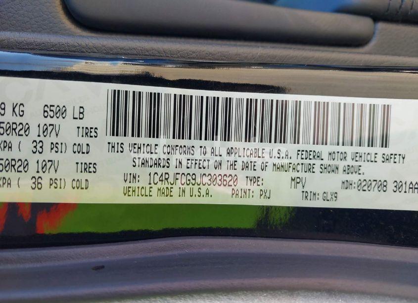 Photo 9 of 2018 Jeep Grand CHEROKEE OVERLAND 4X4 (VIN 1C4RJFCG9JC303620)