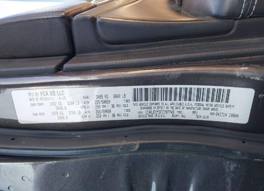 Photo 9 of 2015 Jeep Grand CHEROKEE OVERLAND (VIN 1C4RJFCM3FC797745)