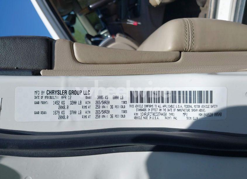 Photo 9 of 2012 Jeep Grand CHEROKEE OVERLAND (VIN 1C4RJFCT0CC274430)