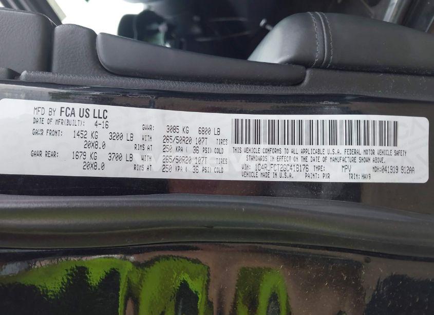 Photo 9 of 2016 Jeep Grand CHEROKEE HIGH ALTITUDE (VIN 1C4RJFCT2GC418176)