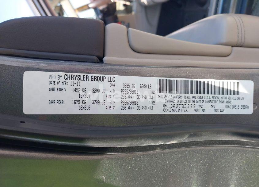 Photo 9 of 2012 Jeep Grand CHEROKEE OVERLAND (VIN 1C4RJFCT3CC191817)