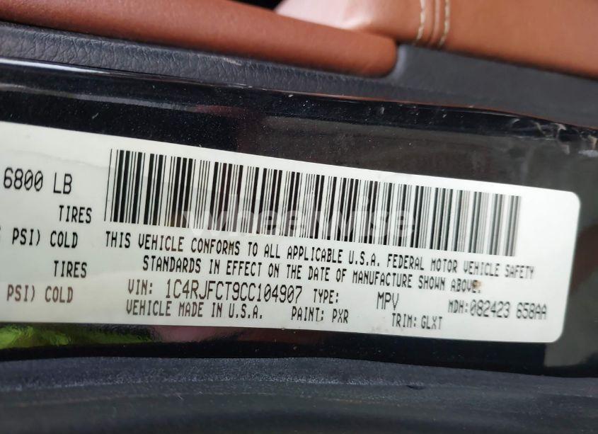 Photo 9 of 2012 Jeep Grand CHEROKEE OVERLAND (VIN 1C4RJFCT9CC104907)