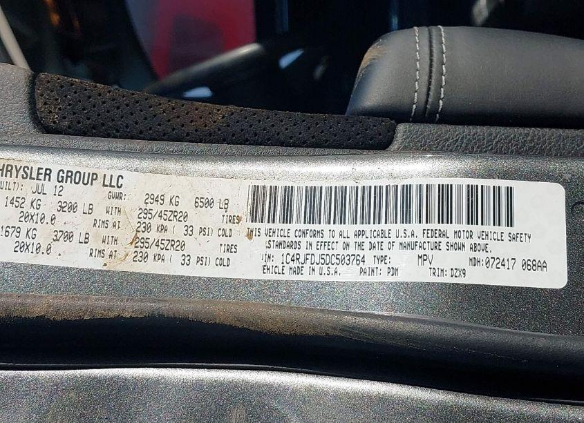 Photo 9 of 2013 Jeep Grand CHEROKEE SRT8 (VIN 1C4RJFDJ5DC503764)