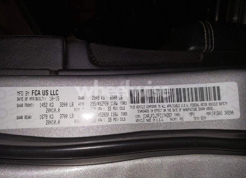 Photo 9 of 2015 Jeep Grand CHEROKEE SRT (VIN 1C4RJFDJ7FC174357)