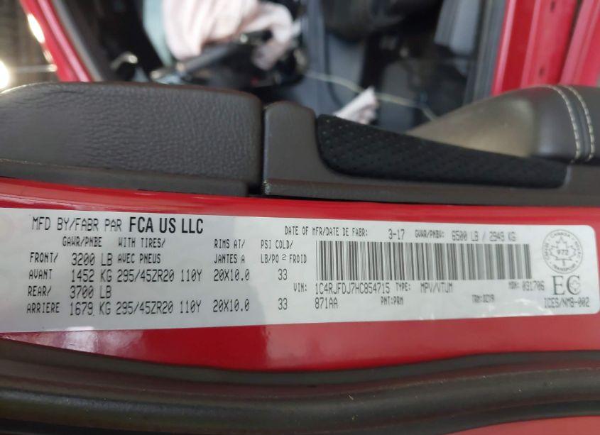 Photo 9 of 2017 Jeep Grand CHEROKEE SRT (VIN 1C4RJFDJ7HC854715)