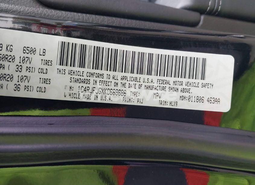 Photo 9 of 2019 Jeep Grand CHEROKEE SUMMIT 4X4 (VIN 1C4RJFJGXKC669686)