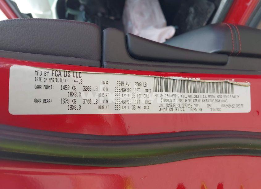 Photo 9 of 2018 Jeep Grand CHEROKEE TRAILHAWK 4X4 (VIN 1C4RJFLG3JC277015)