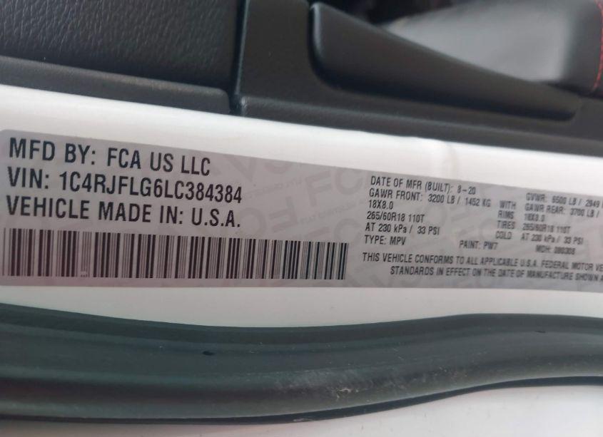 Photo 9 of 2020 Jeep Grand CHEROKEE TRAILHAWK 4X4 (VIN 1C4RJFLG6LC384384)