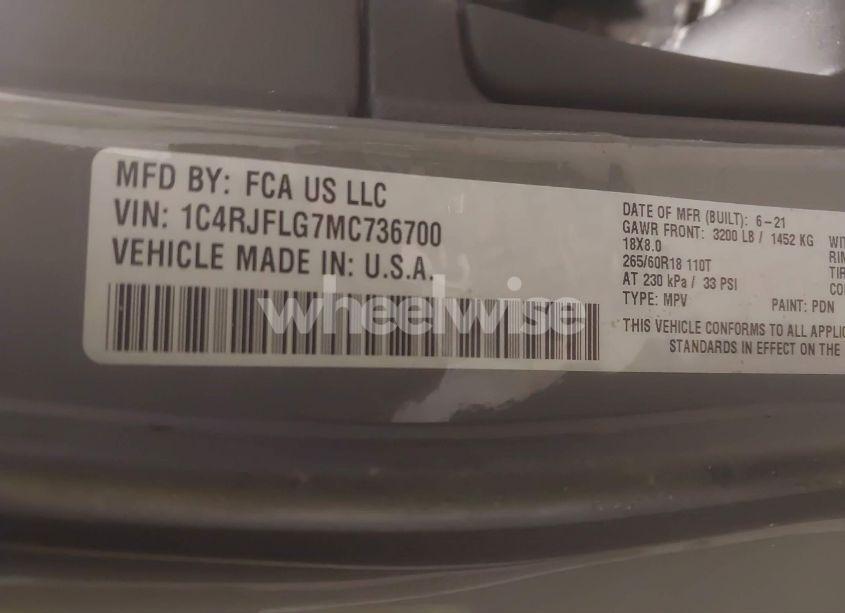 Photo 9 of 2021 Jeep Grand CHEROKEE TRAILHAWK 4X4 (VIN 1C4RJFLG7MC736700)