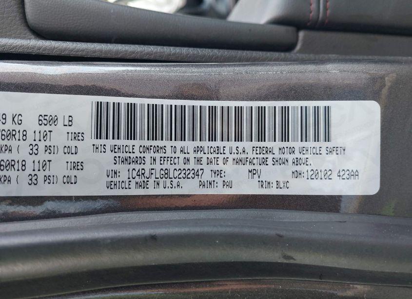 Photo 9 of 2020 Jeep Grand CHEROKEE TRAILHAWK 4X4 (VIN 1C4RJFLG8LC232347)