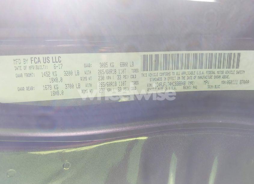 Photo 9 of 2017 Jeep Grand CHEROKEE TRAILHAWK 4X4 (VIN 1C4RJFLT4HC938848)