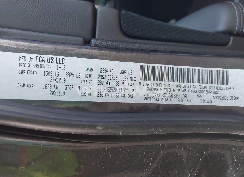 Photo 9 of 2018 Jeep Grand CHEROKEE TRACKHAWK 4X4 (VIN 1C4RJFN97JC316347)