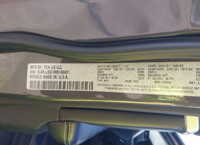 Photo 9 of 2021 Jeep Grand CHEROKEE L LIMITED 4X2 (VIN 1C4RJJBG1M8145401)