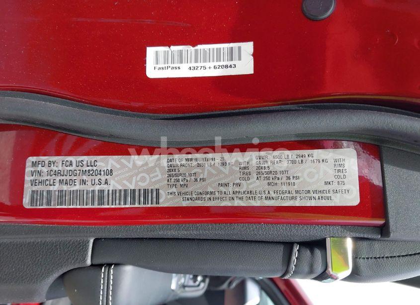 Photo 9 of 2021 Jeep Grand CHEROKEE L OVERLAND 4X2 (VIN 1C4RJJDG7M8204108)