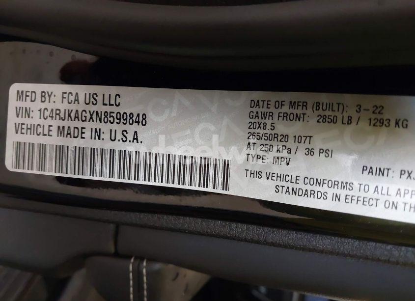 Photo 9 of 2022 Jeep Grand CHEROKEE L ALTITUDE 4X4 (VIN 1C4RJKAGXN8599848)